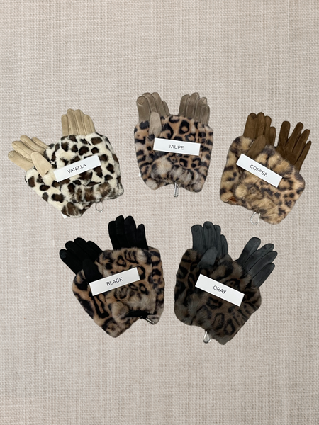 Faux Fur Animal Print Gloves