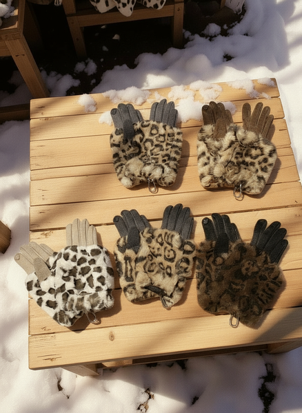Faux Fur Animal Print Gloves